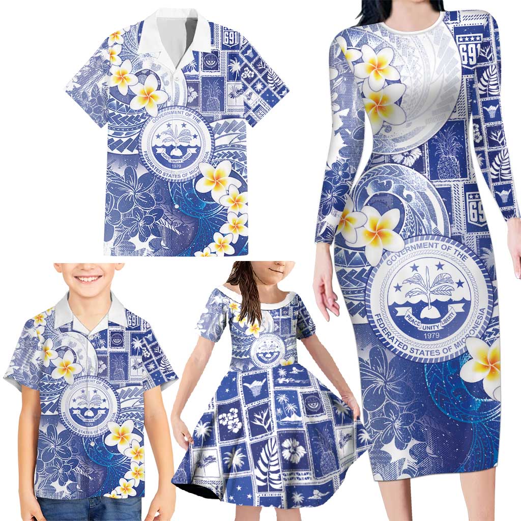 Federated States Of Micronesia Christmas Family Matching Long Sleeve Bodycon Dress and Hawaiian Shirt Retro Style Bright Version LT05 - Polynesian Pride