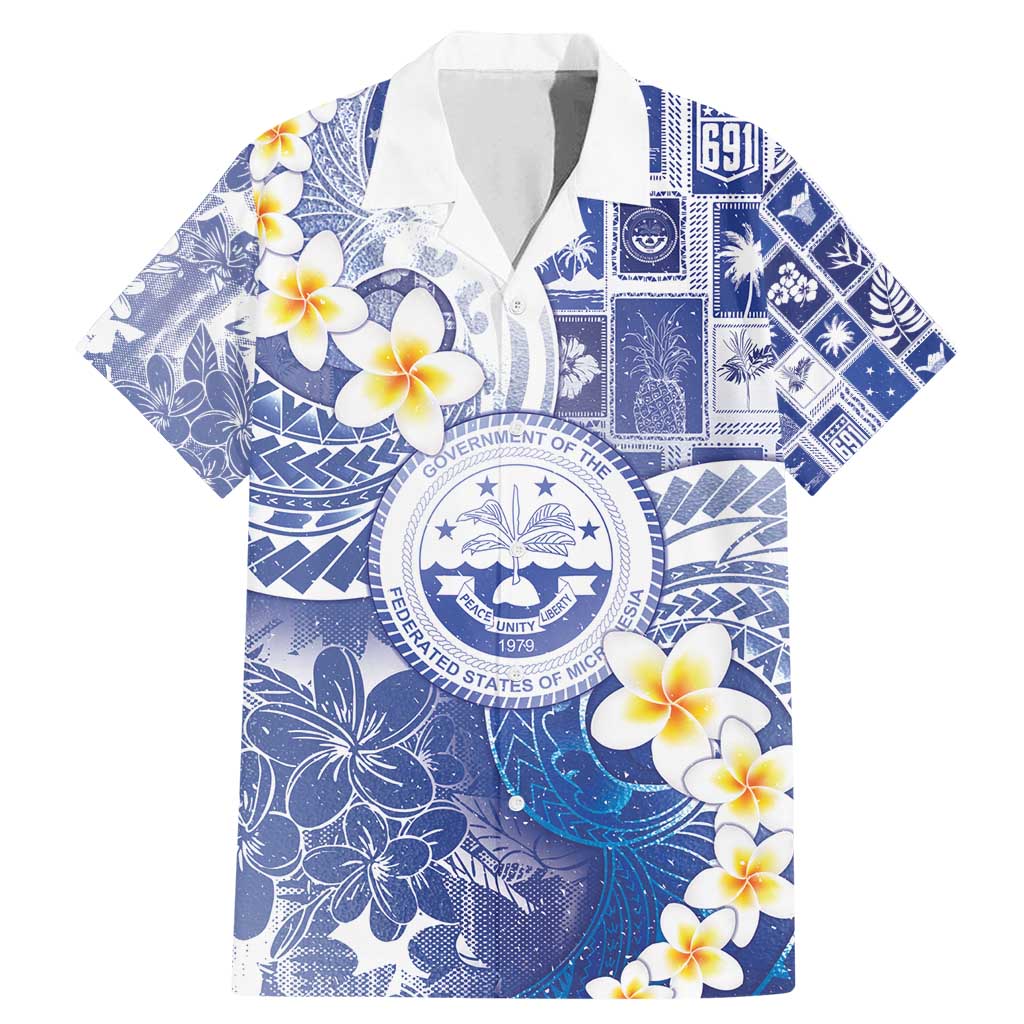 Federated States Of Micronesia Christmas Family Matching Mermaid Dress and Hawaiian Shirt Retro Style Bright Version LT05 Dad's Shirt - Short Sleeve Blue - Polynesian Pride