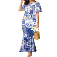 Federated States Of Micronesia Christmas Family Matching Mermaid Dress and Hawaiian Shirt Retro Style Bright Version LT05 Mom's Dress Blue - Polynesian Pride
