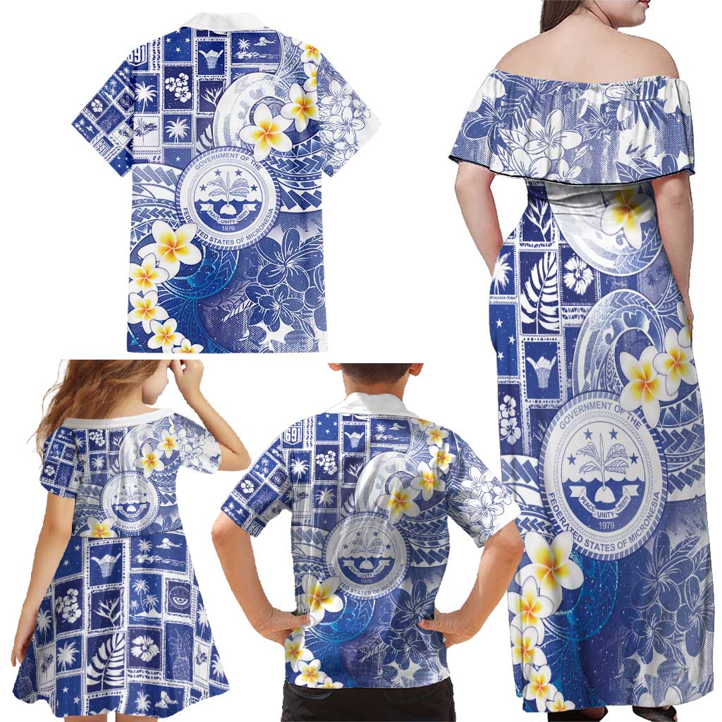 Federated States Of Micronesia Christmas Family Matching Off Shoulder Maxi Dress and Hawaiian Shirt Retro Style Bright Version LT05 - Polynesian Pride