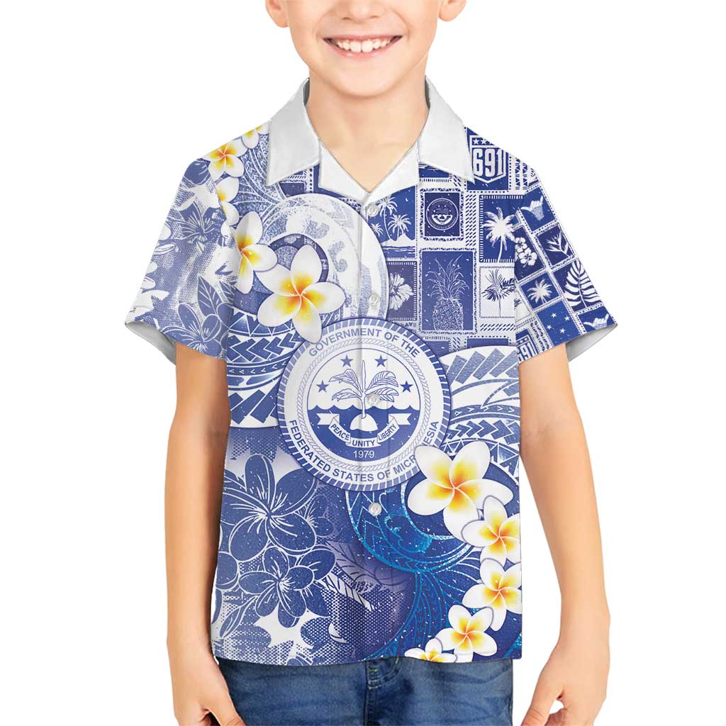 Federated States Of Micronesia Christmas Family Matching Off Shoulder Maxi Dress and Hawaiian Shirt Retro Style Bright Version LT05 Son's Shirt Blue - Polynesian Pride