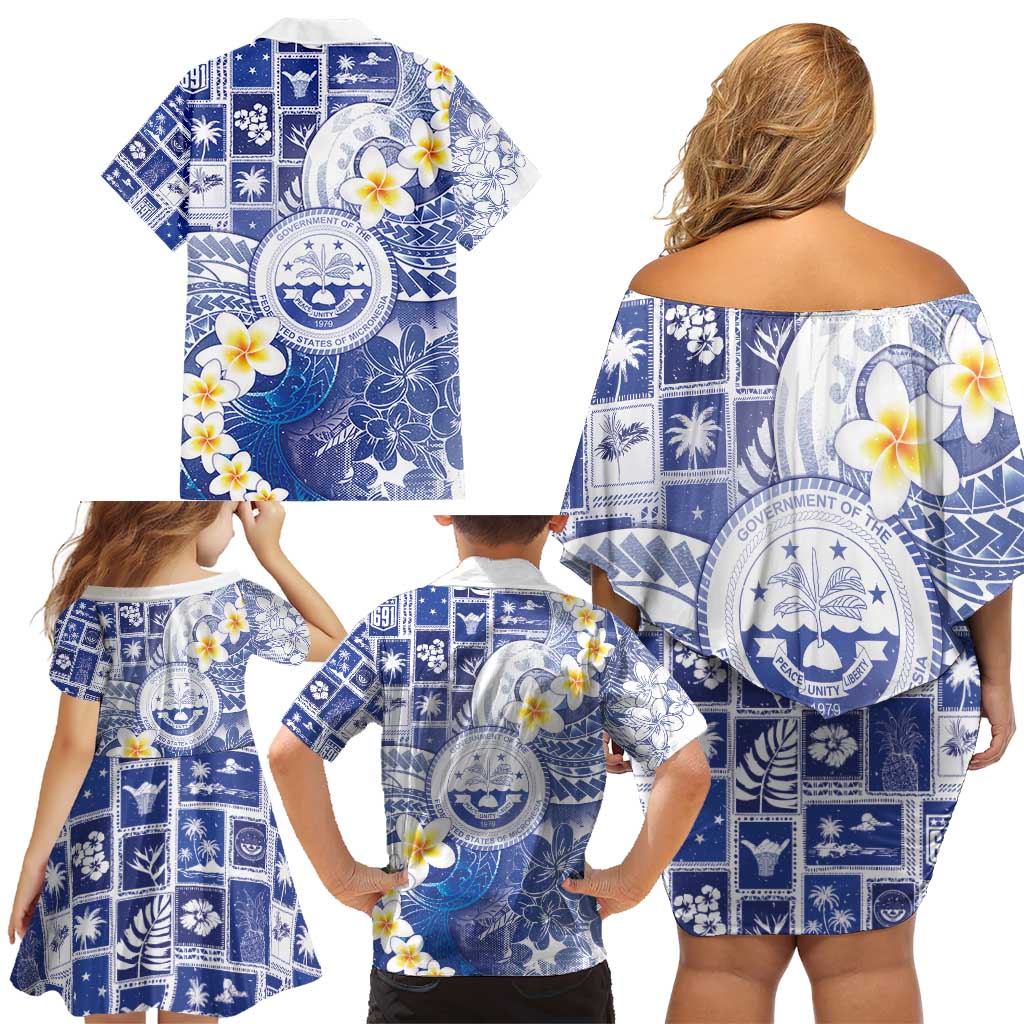 Federated States Of Micronesia Christmas Family Matching Off Shoulder Short Dress and Hawaiian Shirt Retro Style Bright Version LT05 - Polynesian Pride