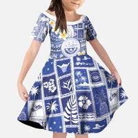 Federated States Of Micronesia Christmas Family Matching Puletasi and Hawaiian Shirt Retro Style Bright Version LT05 Daughter's Dress Blue - Polynesian Pride
