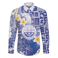 Federated States Of Micronesia Christmas Family Matching Puletasi and Hawaiian Shirt Retro Style Bright Version LT05 Dad's Shirt - Long Sleeve Blue - Polynesian Pride