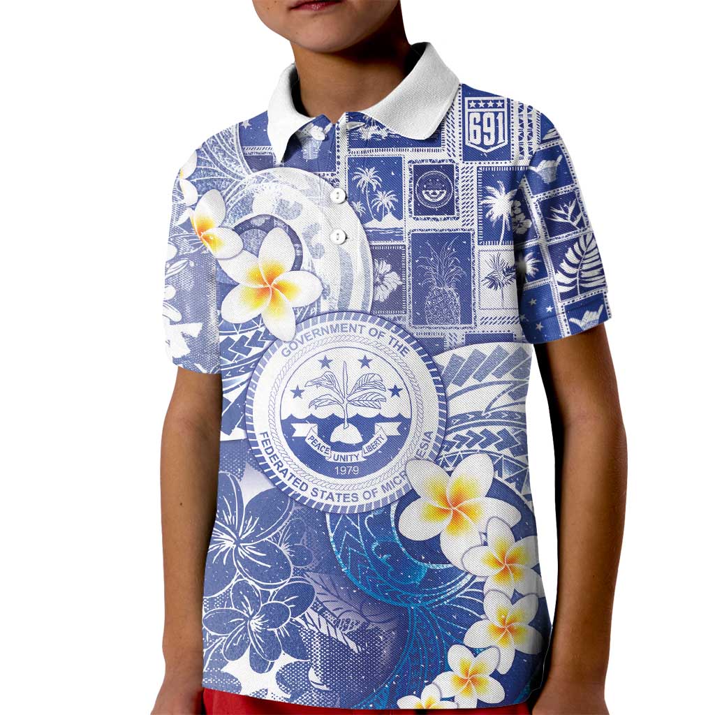 Federated States Of Micronesia Christmas Kid Polo Shirt Retro Style Bright Version LT05 Kid Blue - Polynesian Pride