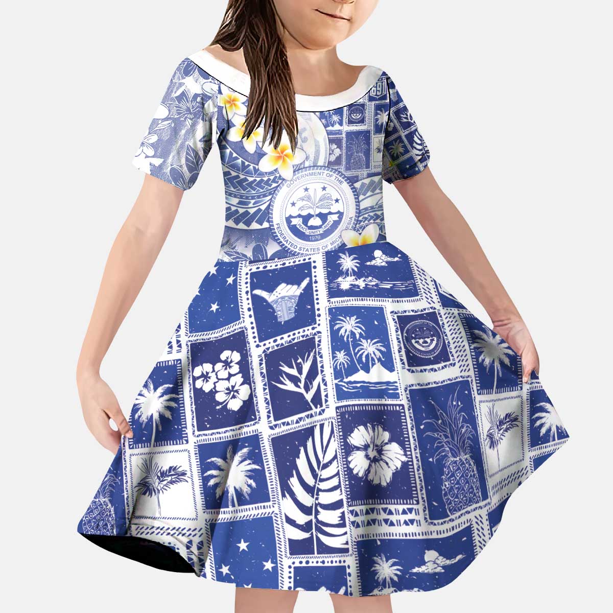 Federated States Of Micronesia Christmas Kid Short Sleeve Dress Retro Style Bright Version - Polynesian Pride