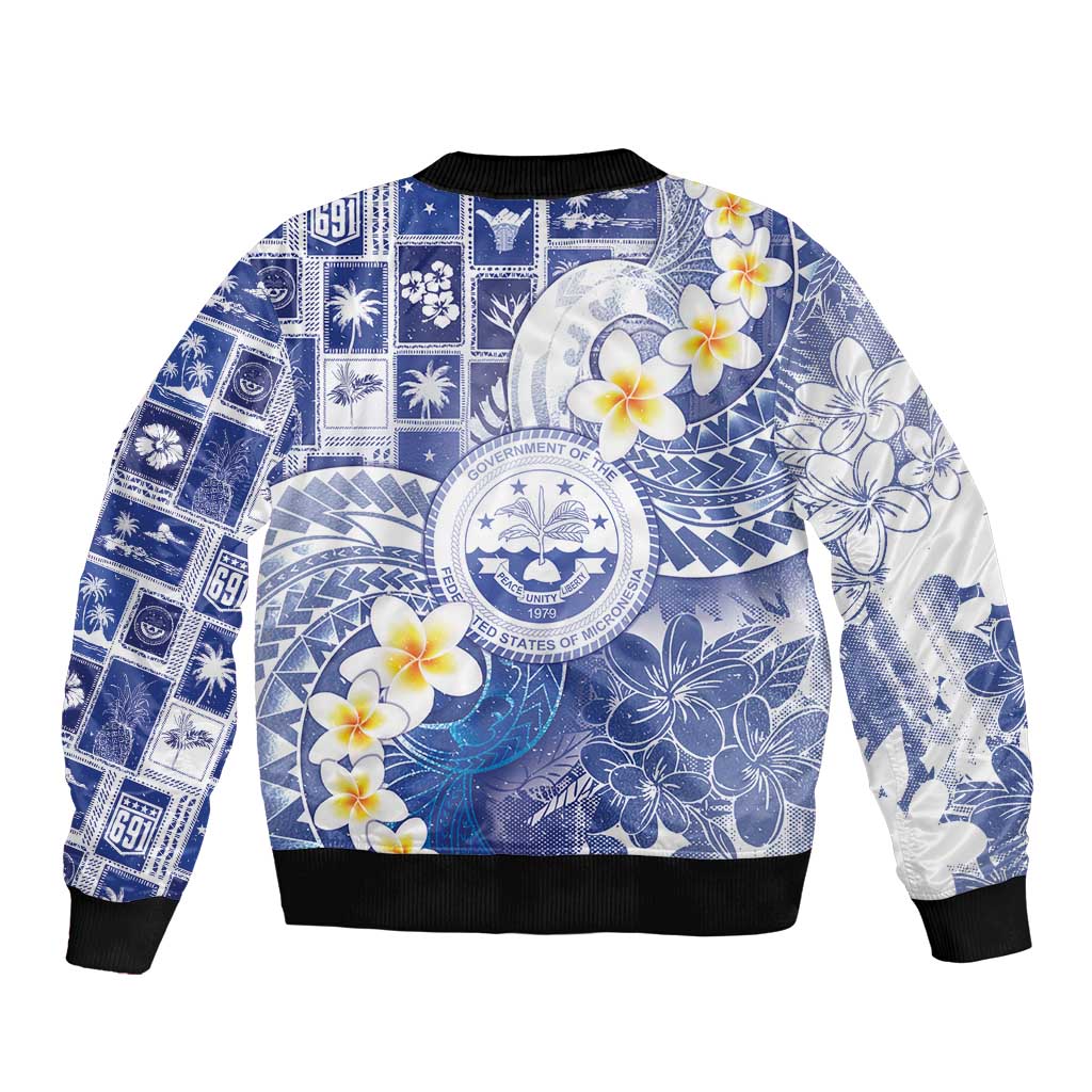 Federated States Of Micronesia Christmas Sleeve Zip Bomber Jacket Retro Style Bright Version LT05 - Polynesian Pride