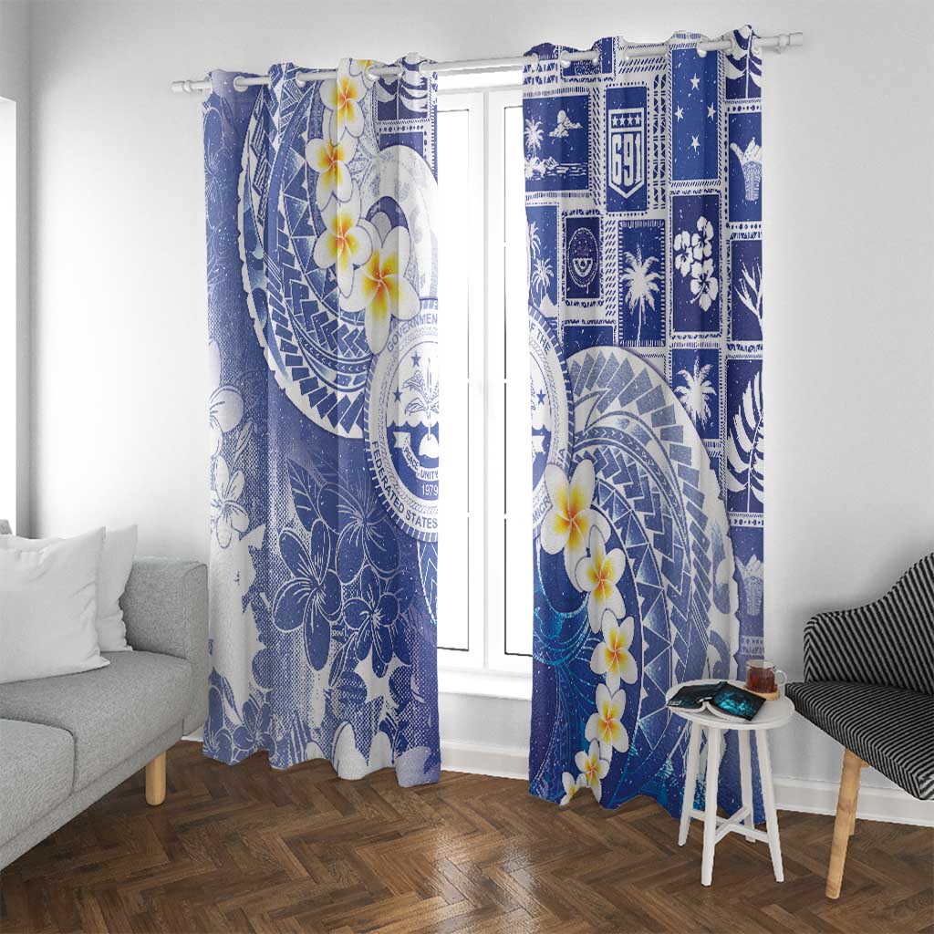 Federated States Of Micronesia Christmas Window Curtain Retro Style Bright Version LT05 With Grommets Blue - Polynesian Pride