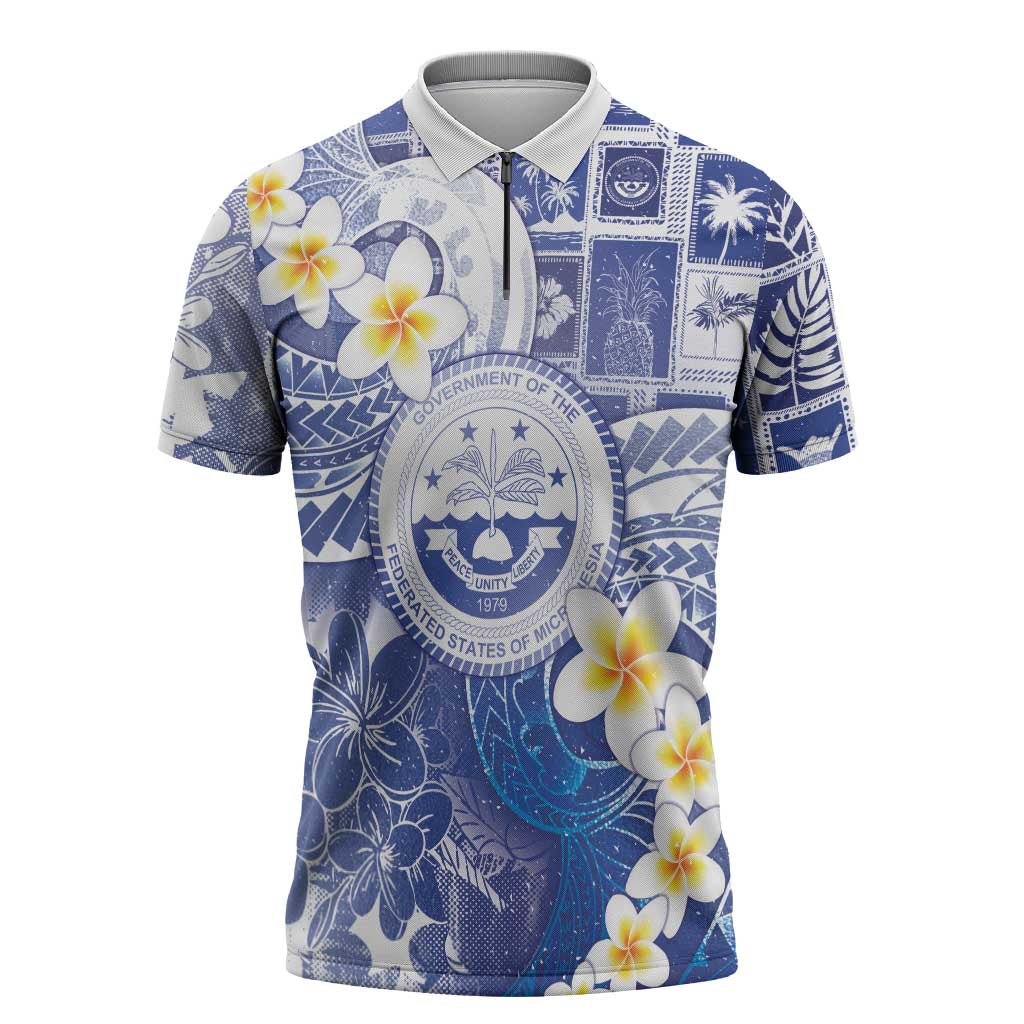 Federated States Of Micronesia Christmas Zipper Polo Shirt Retro Style Bright Version - Polynesian Pride
