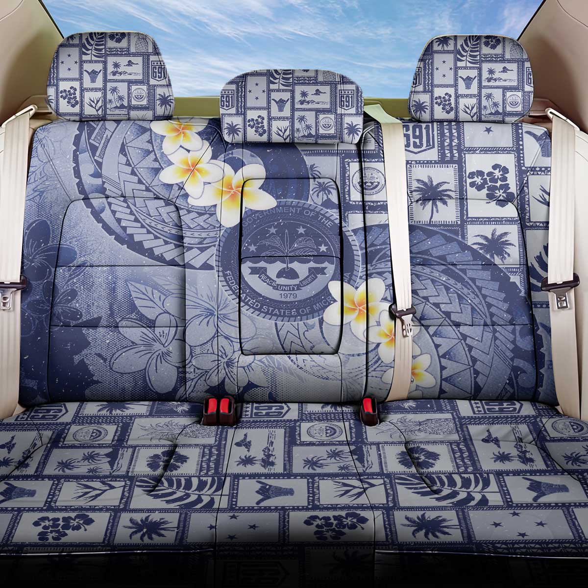 Federated States Of Micronesia Christmas Back Car Seat Cover Retro Style Dark Version LT05 One Size Navy - Polynesian Pride