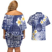 Federated States Of Micronesia Christmas Couples Matching Off Shoulder Short Dress and Hawaiian Shirt Retro Style Dark Version LT05 - Polynesian Pride