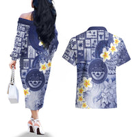 Federated States Of Micronesia Christmas Couples Matching Off The Shoulder Long Sleeve Dress and Hawaiian Shirt Retro Style Dark Version LT05 - Polynesian Pride