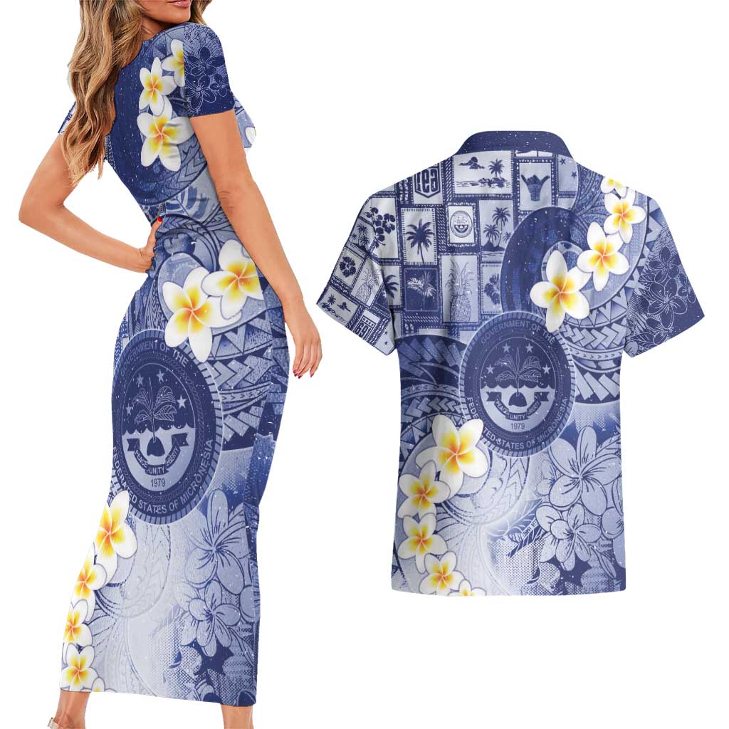 Federated States Of Micronesia Christmas Couples Matching Short Sleeve Bodycon Dress and Hawaiian Shirt Retro Style Dark Version LT05 - Polynesian Pride
