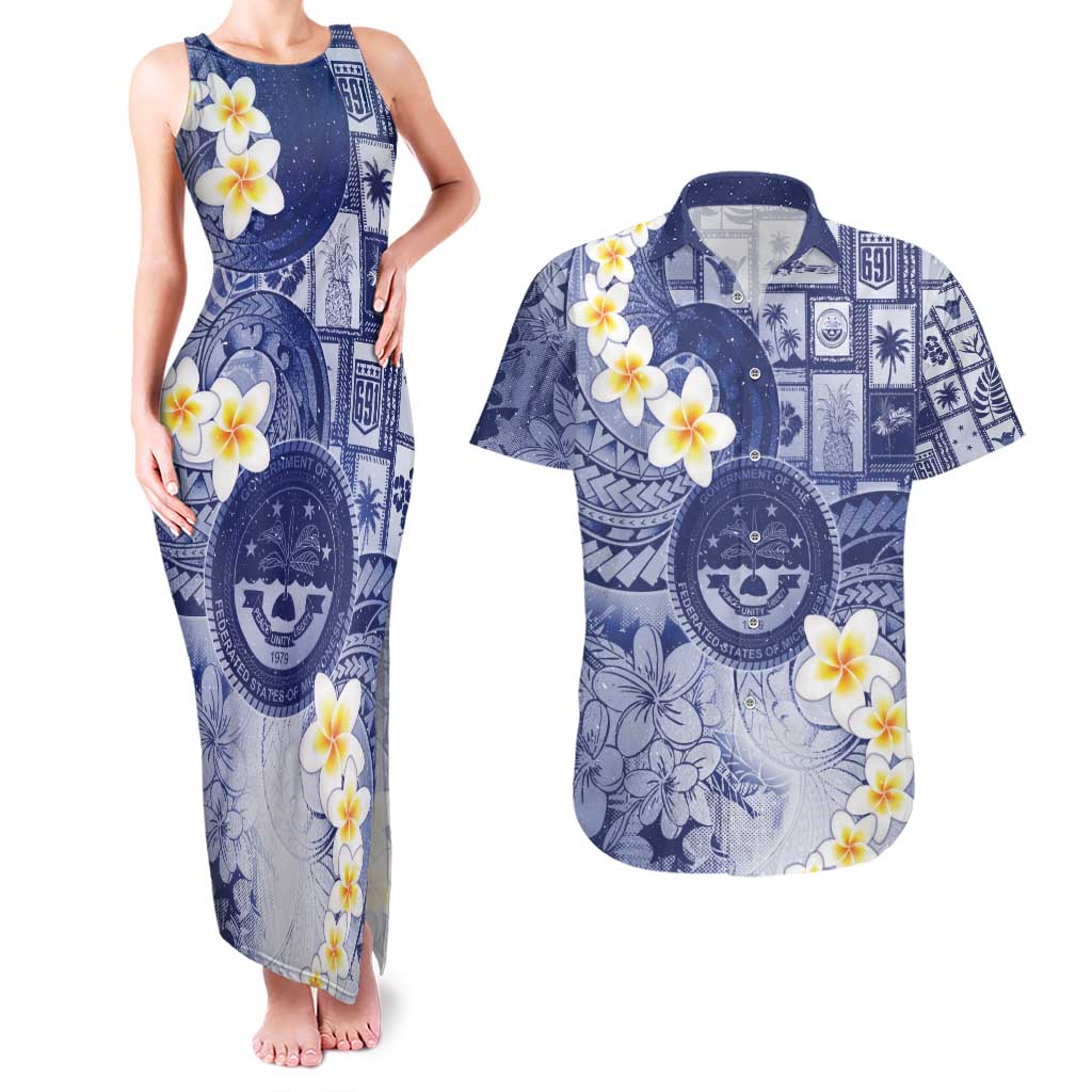 Federated States Of Micronesia Christmas Couples Matching Tank Maxi Dress and Hawaiian Shirt Retro Style Dark Version LT05 Navy - Polynesian Pride