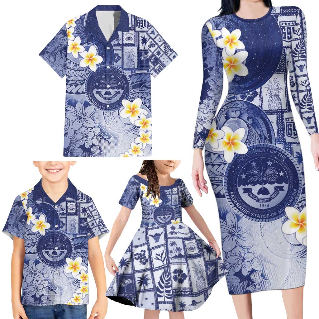 Federated States Of Micronesia Christmas Family Matching Long Sleeve Bodycon Dress and Hawaiian Shirt Retro Style Dark Version LT05 - Polynesian Pride