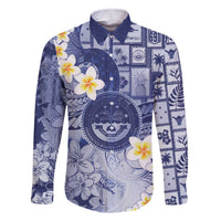 Federated States Of Micronesia Christmas Family Matching Off The Shoulder Long Sleeve Dress and Hawaiian Shirt Retro Style Dark Version LT05 Dad's Shirt - Long Sleeve Navy - Polynesian Pride