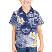 Federated States Of Micronesia Christmas Family Matching Off The Shoulder Long Sleeve Dress and Hawaiian Shirt Retro Style Dark Version LT05 Son's Shirt Navy - Polynesian Pride