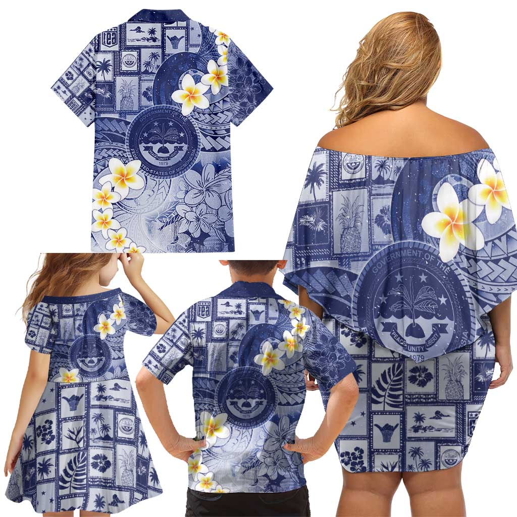 Federated States Of Micronesia Christmas Family Matching Off Shoulder Short Dress and Hawaiian Shirt Retro Style Dark Version LT05 - Polynesian Pride