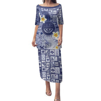 Federated States Of Micronesia Christmas Family Matching Puletasi and Hawaiian Shirt Retro Style Dark Version LT05 Mom's Dress Navy - Polynesian Pride