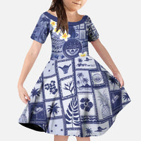 Federated States Of Micronesia Christmas Family Matching Short Sleeve Bodycon Dress and Hawaiian Shirt Retro Style Dark Version LT05 Daughter's Dress Navy - Polynesian Pride