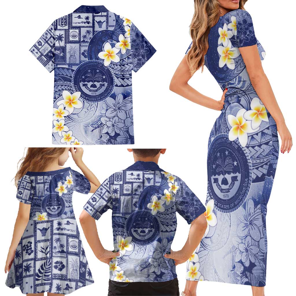 Federated States Of Micronesia Christmas Family Matching Short Sleeve Bodycon Dress and Hawaiian Shirt Retro Style Dark Version LT05 - Polynesian Pride