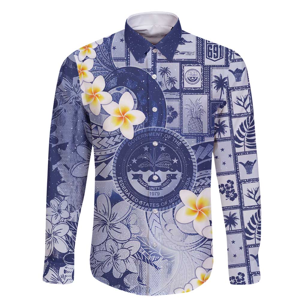 Federated States Of Micronesia Christmas Family Matching Summer Maxi Dress and Hawaiian Shirt Retro Style Dark Version LT05 Dad's Shirt - Long Sleeve Navy - Polynesian Pride