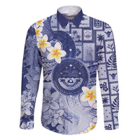 Federated States Of Micronesia Christmas Family Matching Tank Maxi Dress and Hawaiian Shirt Retro Style Dark Version LT05 Dad's Shirt - Long Sleeve Navy - Polynesian Pride