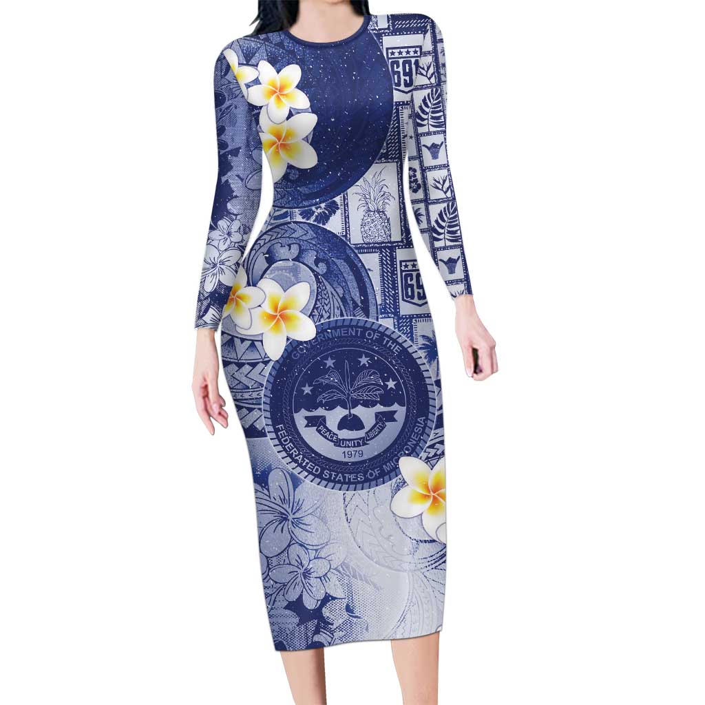 Federated States Of Micronesia Christmas Long Sleeve Bodycon Dress Retro Style Dark Version - Polynesian Pride