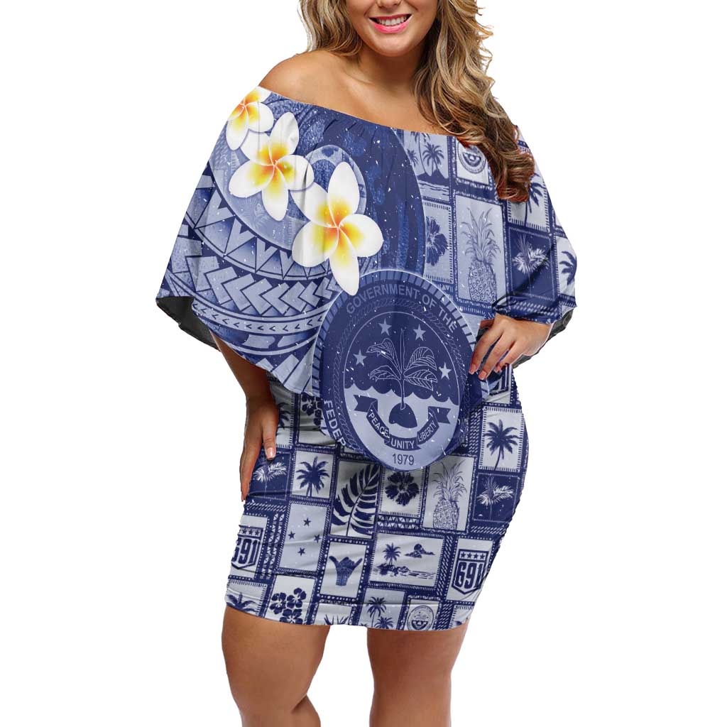 Federated States Of Micronesia Christmas Off Shoulder Short Dress Retro Style Dark Version - Polynesian Pride