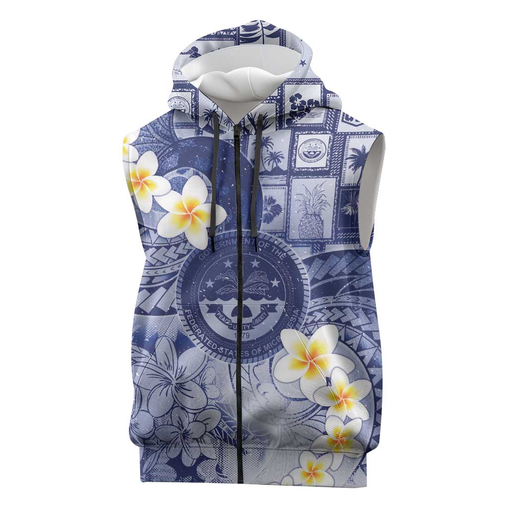 Federated States Of Micronesia Christmas Sleeveless Zip Hoodie Retro Style Dark Version LT05 Navy - Polynesian Pride