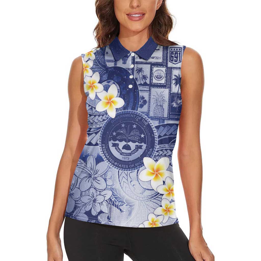 Federated States Of Micronesia Christmas Women Sleeveless Polo Shirt Retro Style Dark Version LT05 - Polynesian Pride