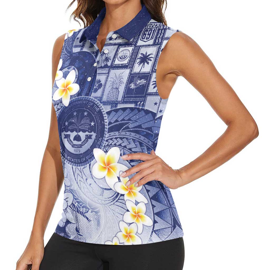 Federated States Of Micronesia Christmas Women Sleeveless Polo Shirt Retro Style Dark Version LT05 - Polynesian Pride