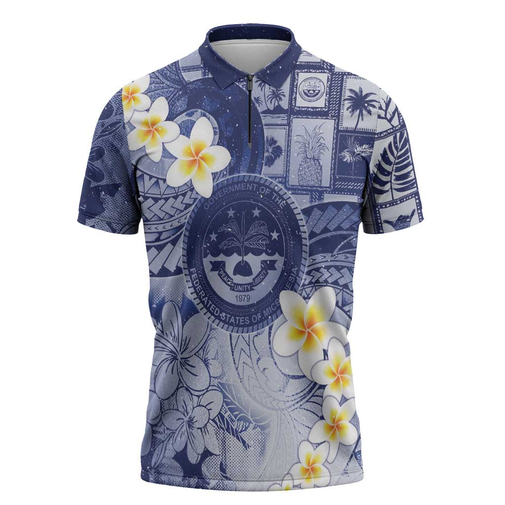 Federated States Of Micronesia Christmas Zipper Polo Shirt Retro Style Dark Version - Polynesian Pride