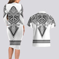 Personalised Melanesian Brotherhood Couples Matching Long Sleeve Bodycon Dress and Hawaiian Shirt With Tribal Pattern LT05 - Polynesian Pride