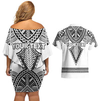 Personalised Melanesian Brotherhood Couples Matching Off Shoulder Short Dress and Hawaiian Shirt With Tribal Pattern LT05 - Polynesian Pride