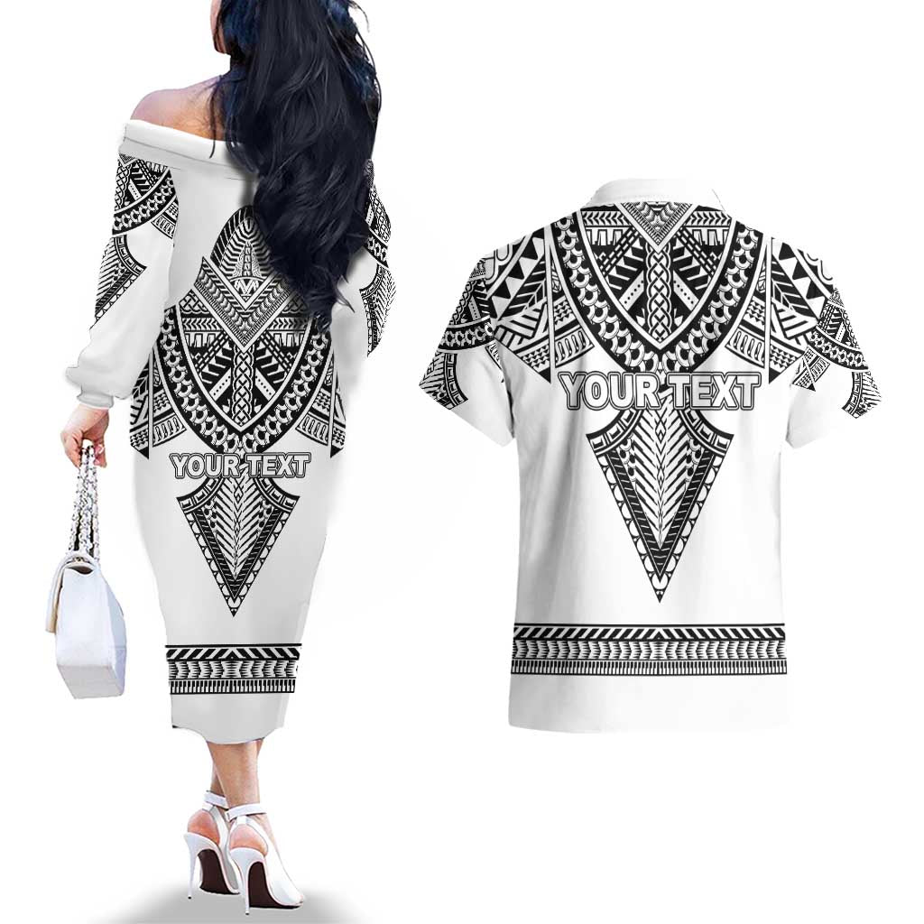 Personalised Melanesian Brotherhood Couples Matching Off The Shoulder Long Sleeve Dress and Hawaiian Shirt With Tribal Pattern LT05 - Polynesian Pride