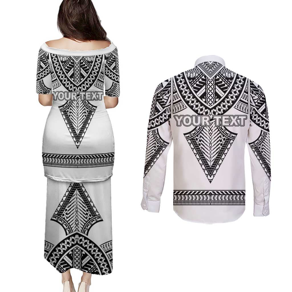 Personalised Melanesian Brotherhood Couples Matching Puletasi and Long Sleeve Button Shirt With Tribal Pattern - Polynesian Pride