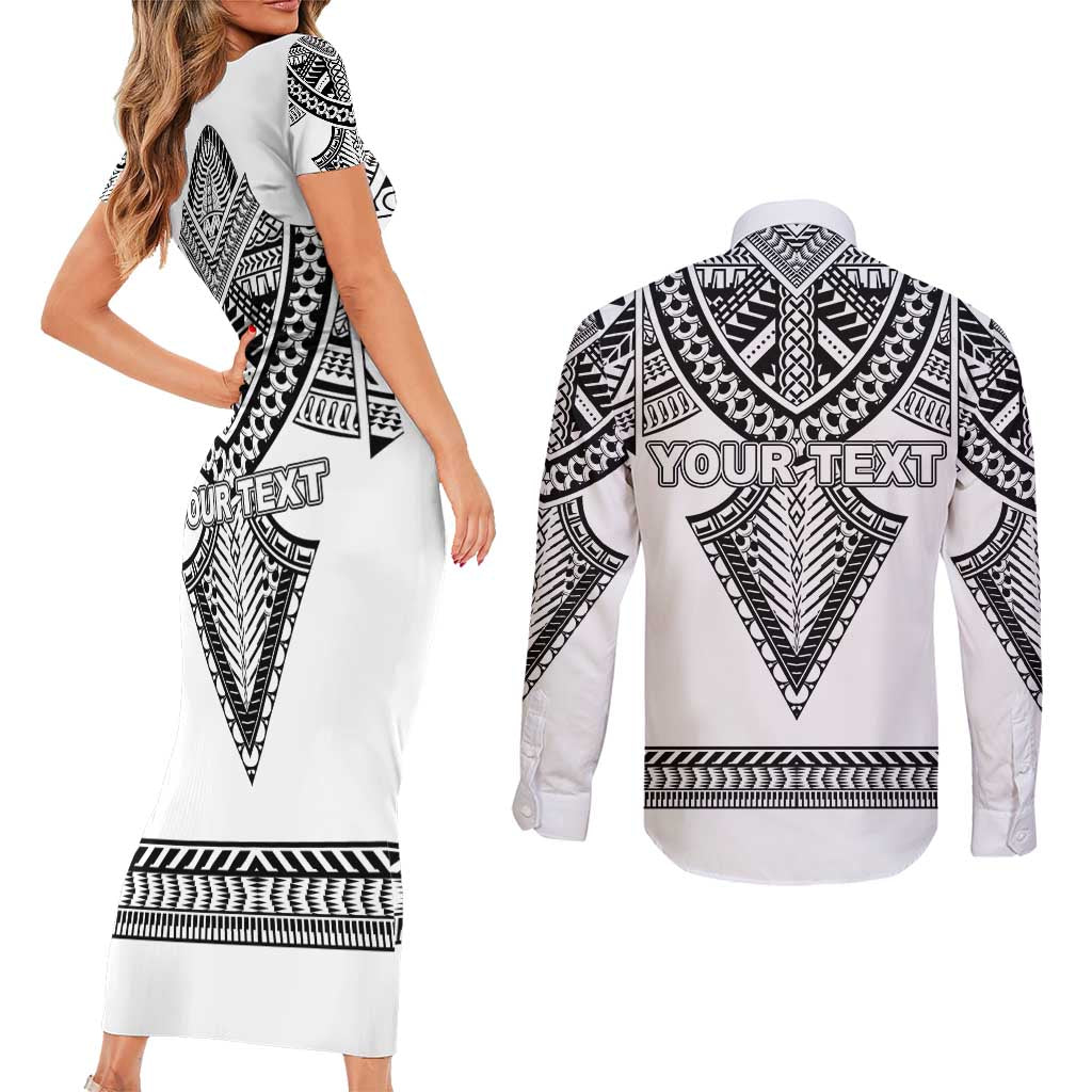 Personalised Melanesian Brotherhood Couples Matching Short Sleeve Bodycon Dress and Long Sleeve Button Shirt With Tribal Pattern LT05 - Polynesian Pride