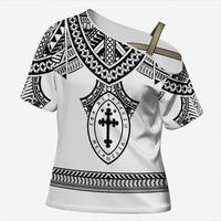 Personalised Melanesian Brotherhood Cross Shoulder Shirt With Tribal Pattern LT05 Female White - Polynesian Pride