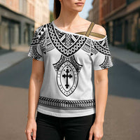 Personalised Melanesian Brotherhood Cross Shoulder Shirt With Tribal Pattern LT05 - Polynesian Pride
