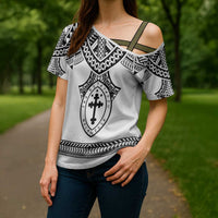 Personalised Melanesian Brotherhood Cross Shoulder Shirt With Tribal Pattern LT05 - Polynesian Pride