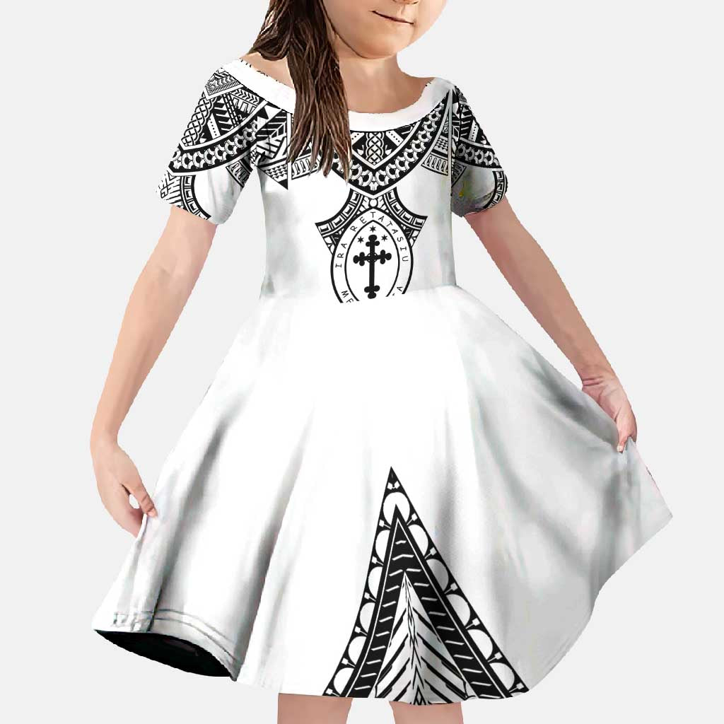 Personalised Melanesian Brotherhood Family Matching Mermaid Dress and Hawaiian Shirt With Tribal Pattern LT05 Daughter's Dress White - Polynesian Pride