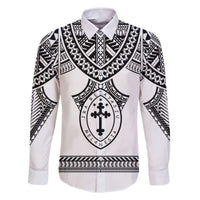 Personalised Melanesian Brotherhood Family Matching Off The Shoulder Long Sleeve Dress and Hawaiian Shirt With Tribal Pattern LT05 Dad's Shirt - Long Sleeve White - Polynesian Pride