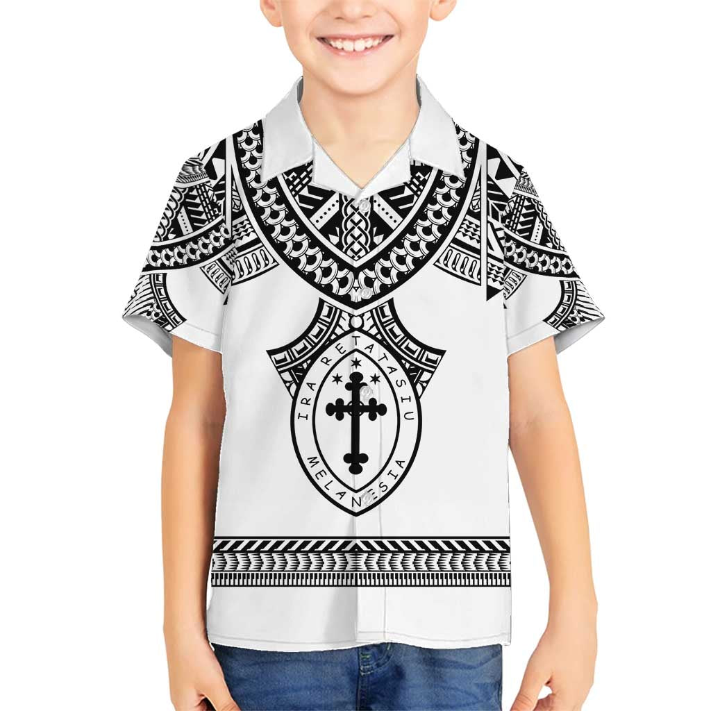 Personalised Melanesian Brotherhood Family Matching Off Shoulder Short Dress and Hawaiian Shirt With Tribal Pattern LT05 Son's Shirt White - Polynesian Pride