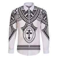 Personalised Melanesian Brotherhood Family Matching Puletasi and Hawaiian Shirt With Tribal Pattern LT05 Dad's Shirt - Long Sleeve White - Polynesian Pride