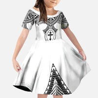 Personalised Melanesian Brotherhood Family Matching Summer Maxi Dress and Hawaiian Shirt With Tribal Pattern LT05 Daughter's Dress White - Polynesian Pride
