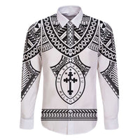 Personalised Melanesian Brotherhood Family Matching Summer Maxi Dress and Hawaiian Shirt With Tribal Pattern LT05 Dad's Shirt - Long Sleeve White - Polynesian Pride