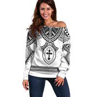 Personalised Melanesian Brotherhood Off Shoulder Sweater With Tribal Pattern - Polynesian Pride