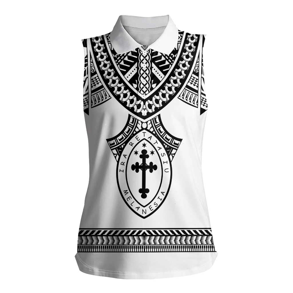 Personalised Melanesian Brotherhood Women Sleeveless Polo Shirt With Tribal Pattern LT05 Female White - Polynesian Pride