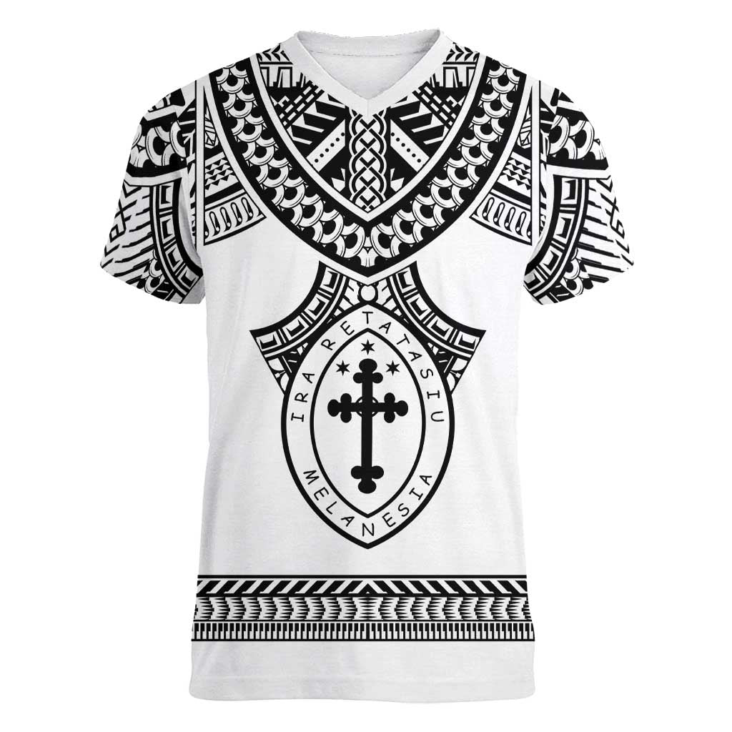 Personalised Melanesian Brotherhood Women V-Neck T-Shirt With Tribal Pattern - Polynesian Pride